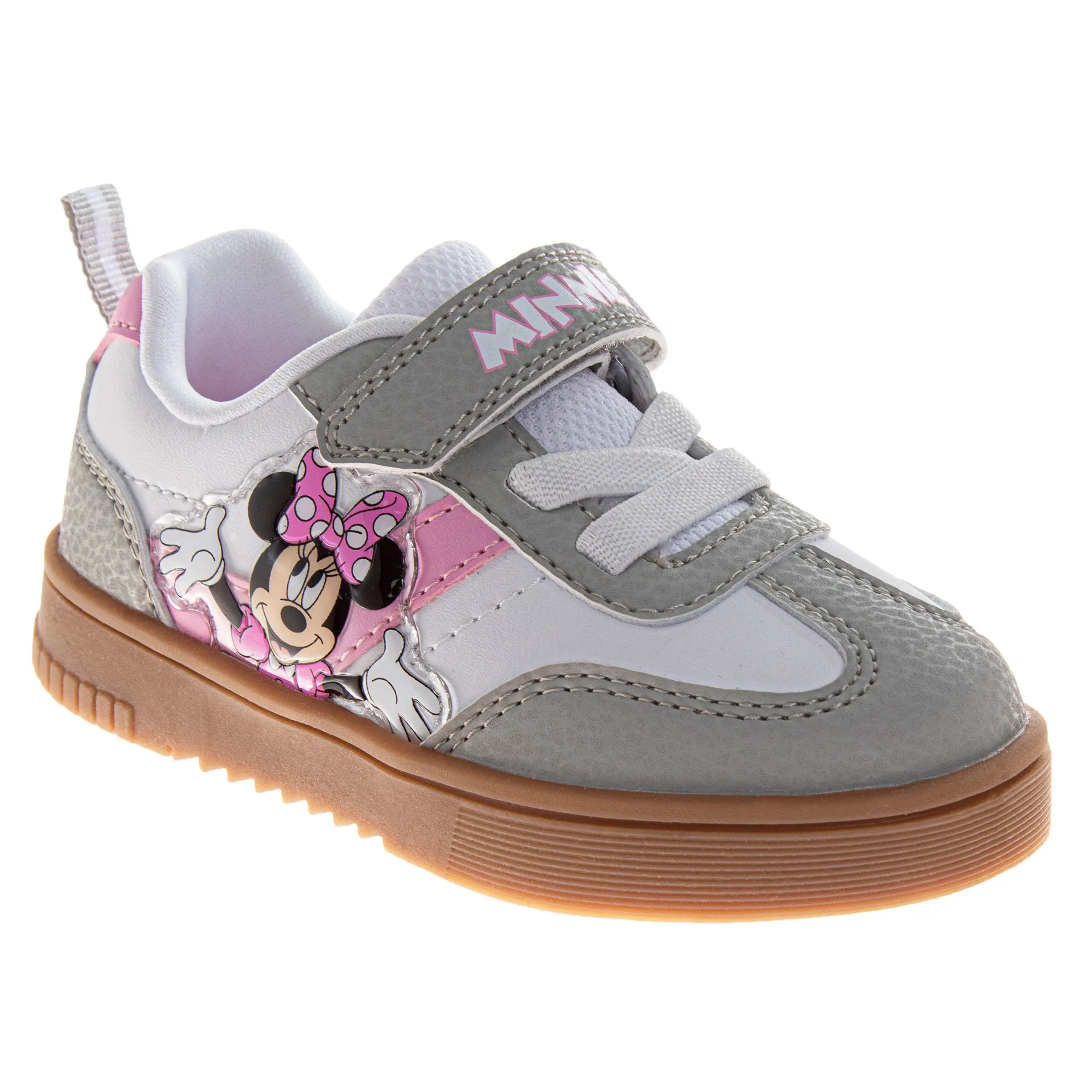 JOSMO Kids' Officially Licensed Minnie Mouse Polka Dot Flat Trainers for Toddlers, Low-Top Fabric Court Sneakers with Hook and Loop, Easy On and Off, Breathable Kid-Sized Shoes, Made for School Days & Playtime, Size 6 (3-4 Years), 1 Pair