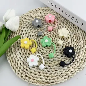 Flower Shaped Silicone Straw Cover, 7 Counts/set Cute Flower Design Straw Cover, Drinkware Accessories for Home Kitchen & Outdoor Activities