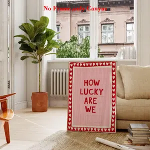 1 pc, wall art, Art Wall Decoration, vintage poster, Quote Prints, how lucky we are art print, pink and red stripes quote daily reminder and affirmation sayings canvas painting, gift for friends, housewarming gift, unframed