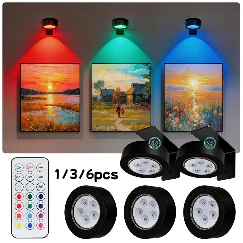 Battery-Powered Painting Light, Magnetic Wireless Picture Lamp, 20 RGB Colors, Adjustable Timer Mode, Art Display and Decoration, Home Decor Lighting, Artwork Picture Light, Decorative Lights, Battery Operated Lamp