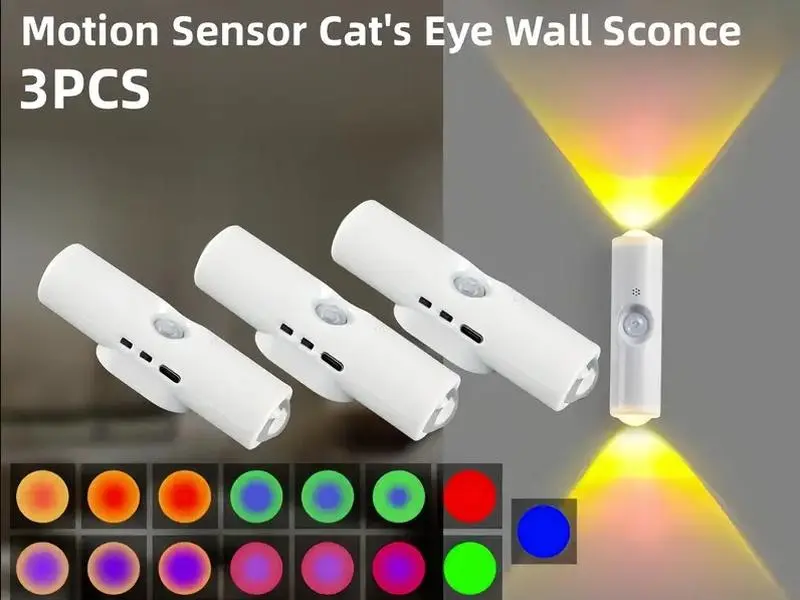 RGB Adjustable Smart Motion Sensor Wall Light (3-4pcs), LED USB Rechargeable Bedside Night Light, Ideal for Halloween, Bedroom Ambient Lighting, Led Lights Bedroom