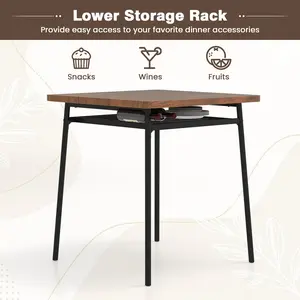COSTWAY - 3 Piece Dining Table Set for 2 Wood Square Table with Metal Frame-Brown