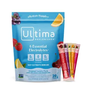Ultima Replenisher Daily Electrolyte Powder Drink Mix - 20 Stickpacks with 6 Electrolytes, Vegan, Non-GMO, Sugar-Free, Fruit Flavors - Beverage