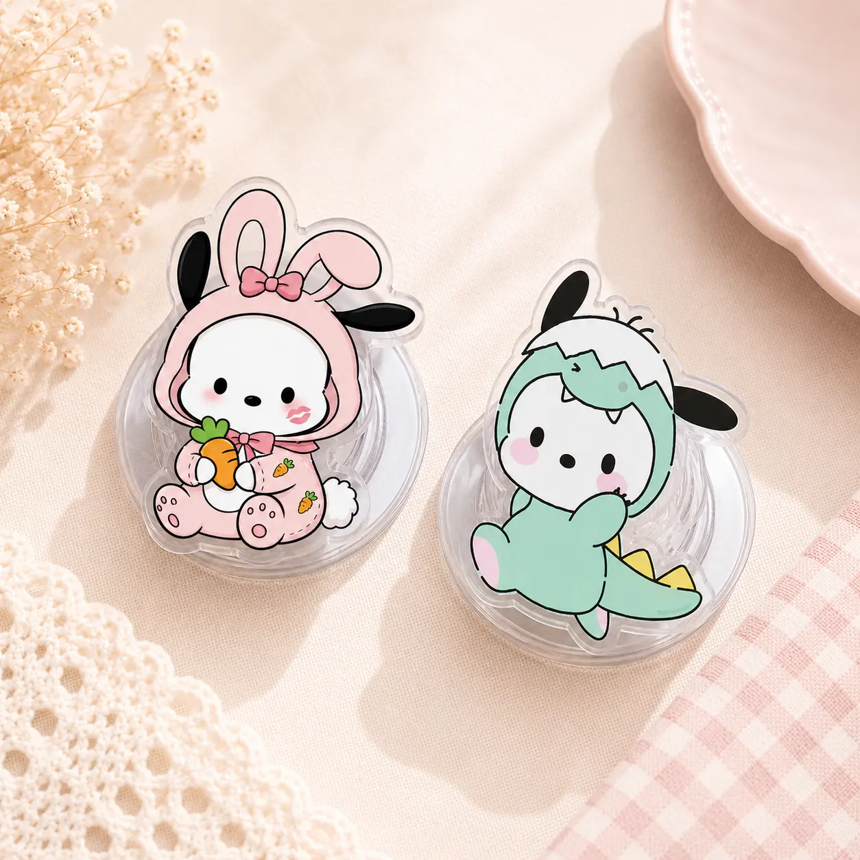 Cute Bunny & Dinosaur Pochaccoo Magnetic Phone Grip, Kawaii Animal Phone Holder, Acrylic Phone Stand, Cute Gift Accessory
