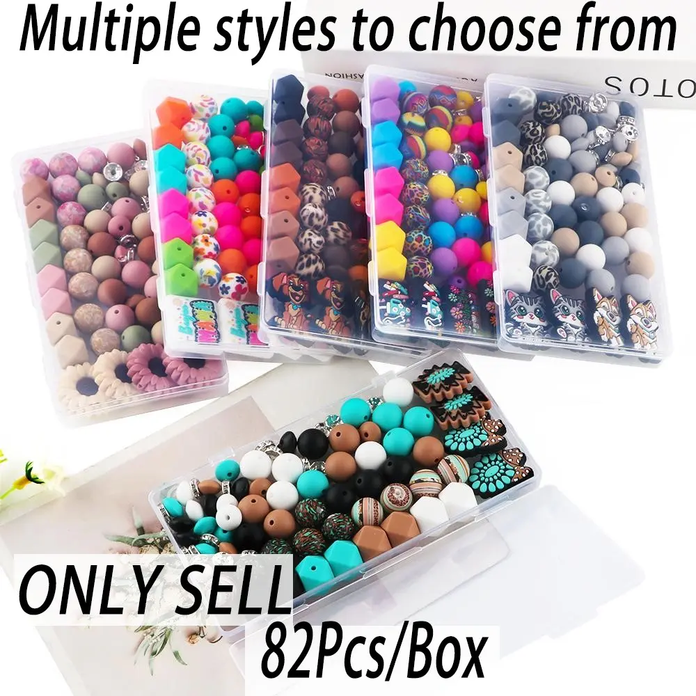 Silicone Beads Kit, 82pcs/box Beads Making Kit, Bead Assortment, DIY Jewelry Making Supplies for Bracelet Necklace Earrings Pendant Making, DIY Crafts, Handmade Gifts, Beads Set, DIY Mixed Beads, DIY Galaxy Beads, DIY Beading Accessories, Make Bracelets