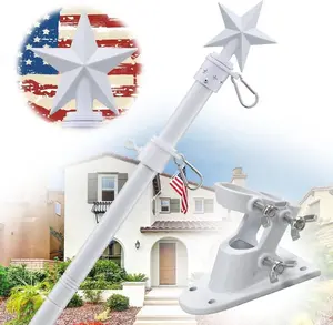 House Flag Pole Kit - 5ft Tangle Free Flag Pole Holder for Outside House,Heavy Duty  Flag Poles for 3x5 Flags Outdoor,Decorative Metal Flagpole for Porch,Garage,Wall Mount - White