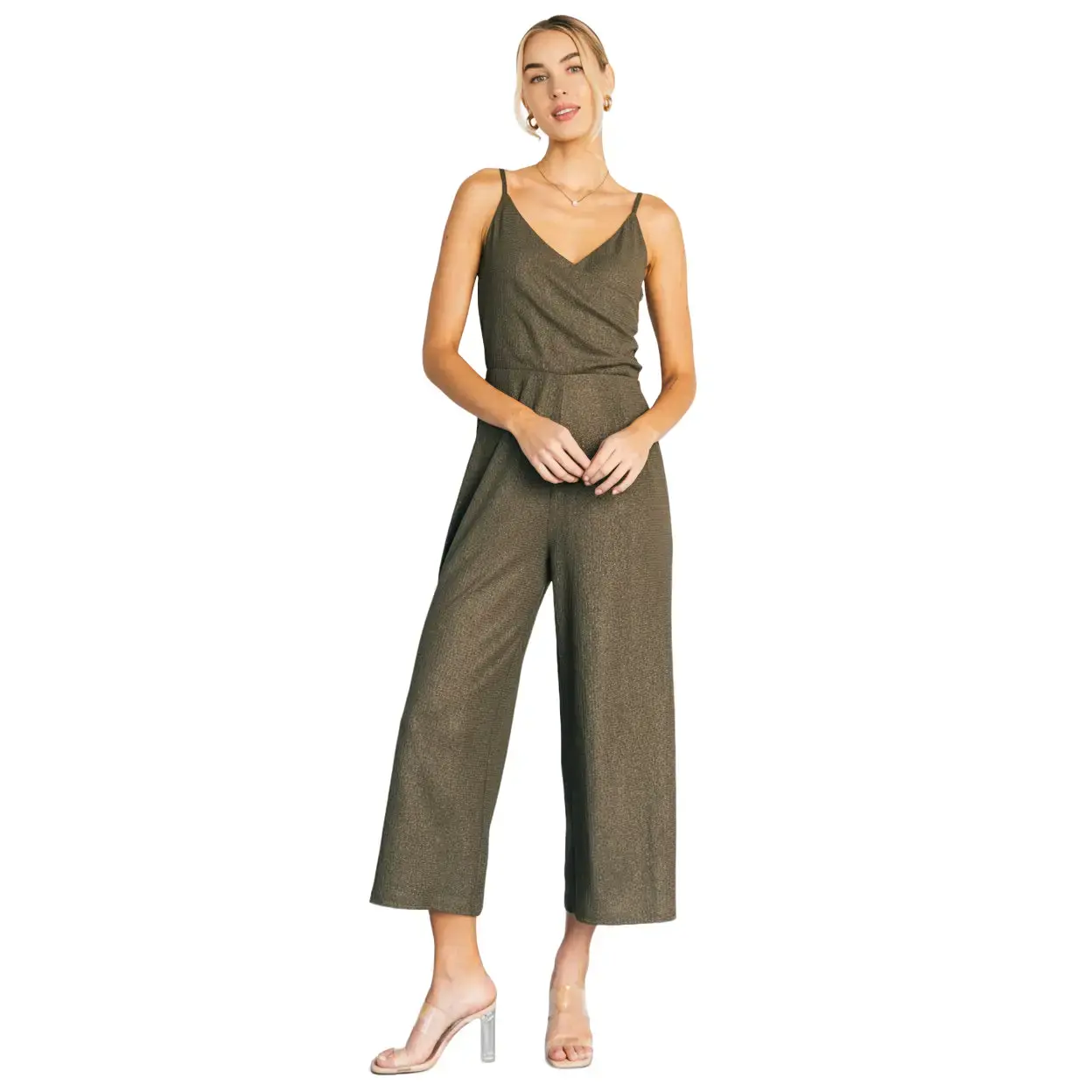 Women's Light Olive Shimmer Valencia Overalls - Stylish Design with Adjustable Straps