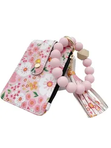 Women's Boho Style Beaded & Tassel Charms Keychain with Flower Pattern Wallet, Floral Pattern Keychain Pendant, Bag Essentials, Gifts for Girlfriend, Cute Fall Trendy Keychain, Chic Gorgeous Keychain Wristlet for Key & Bag Decor, and Valentine's Day Gift