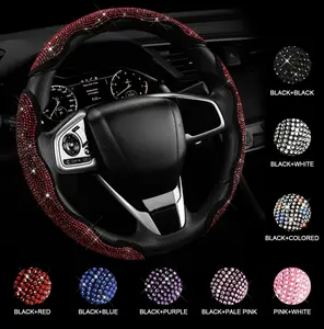 Women's Exclusive Diamond-Inlaid Car Steering Wheel Cover Three-Piece Set Segmented Diamond Protection Kit Compatible with All Non-Leather Steering Wheels Specially Designed Car Accessory 2026 New Product