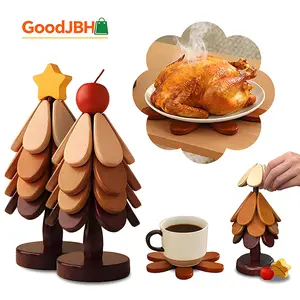 GoodJBH Tree Trivet Set 4 Trivets & 1 Stand Heat Resistant Foldable Design Durable Solid Wood Ideal for Hot Dishes Pots Bowls Teapots Family Tableware Kitchenware Tableware Coasters New Year Gift - Dinnerware