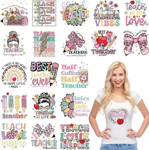20 Sheets Teacher Iron on Transfers for T-Shirts, Leopard Flower Rainbow DTF Transfers Ready to Press Heat Transfers Vinyl, Iron on Patches Decals for Clothing Pillow Covers Bag DIY Crafts