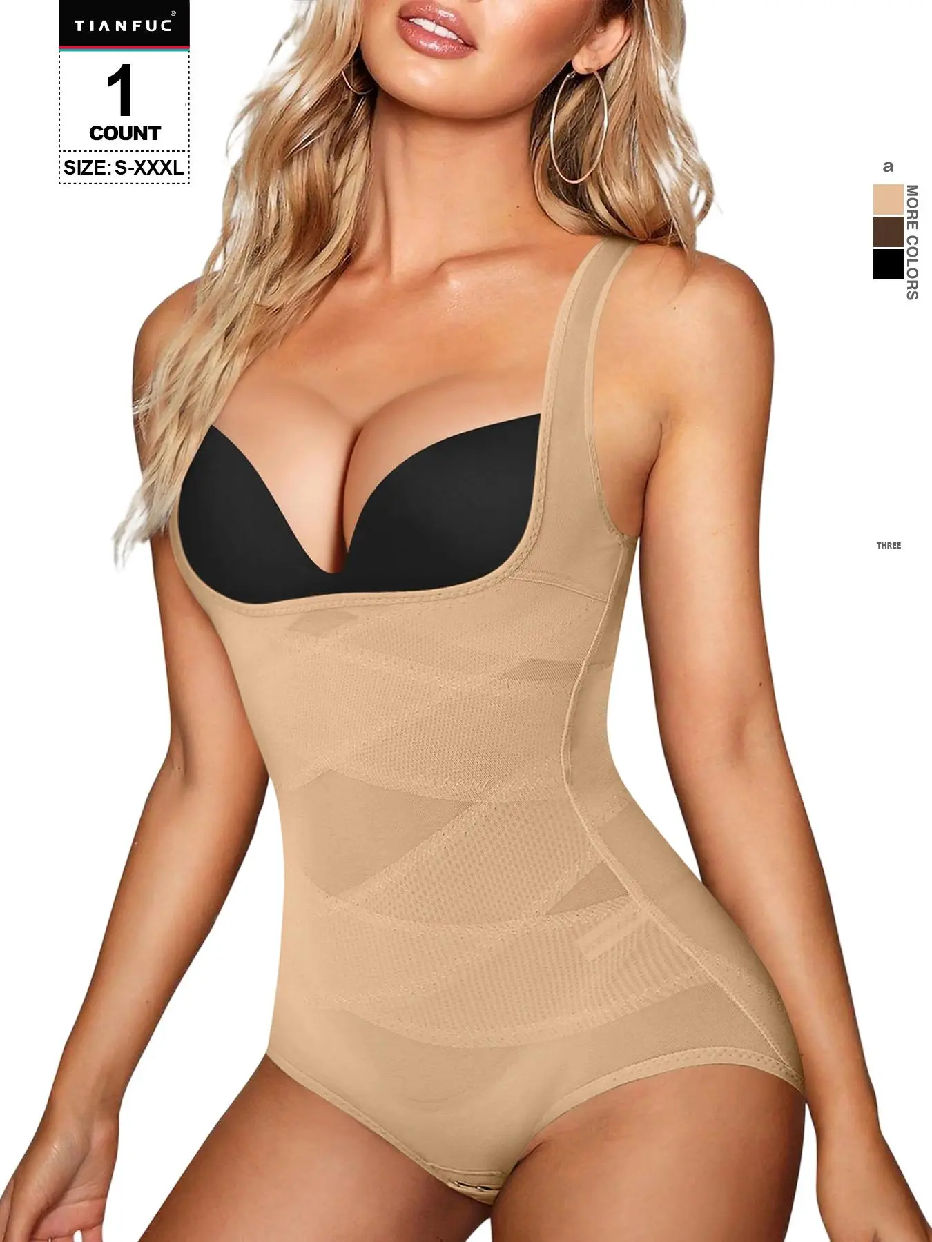 Women's Solid Color Open Bust Adjustable Hook & Eye Closure Crotch Underwear Firm Control Shapewear Bodysuit, Fabric Knit Breathable Comfort Tummy Control Push Up Chest Shaper, Faja Shaper Bodysuit