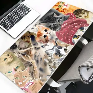 Cute Watercolor Cats Kawaii Large Gaming Mouse Pad, Extended Aesthetic Desk Mat Anti-Slip Rubber Lock Edge High-Definition Printing, Suitable For Computers, Laptops, Offices, Homes, Schools, Great Gift For Family And Friends