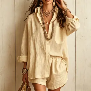Boho Chic Summer Slouchy 2 Piece Outfit Women Flowy Shirt and Shorts Matching Set Mother's Day Gift