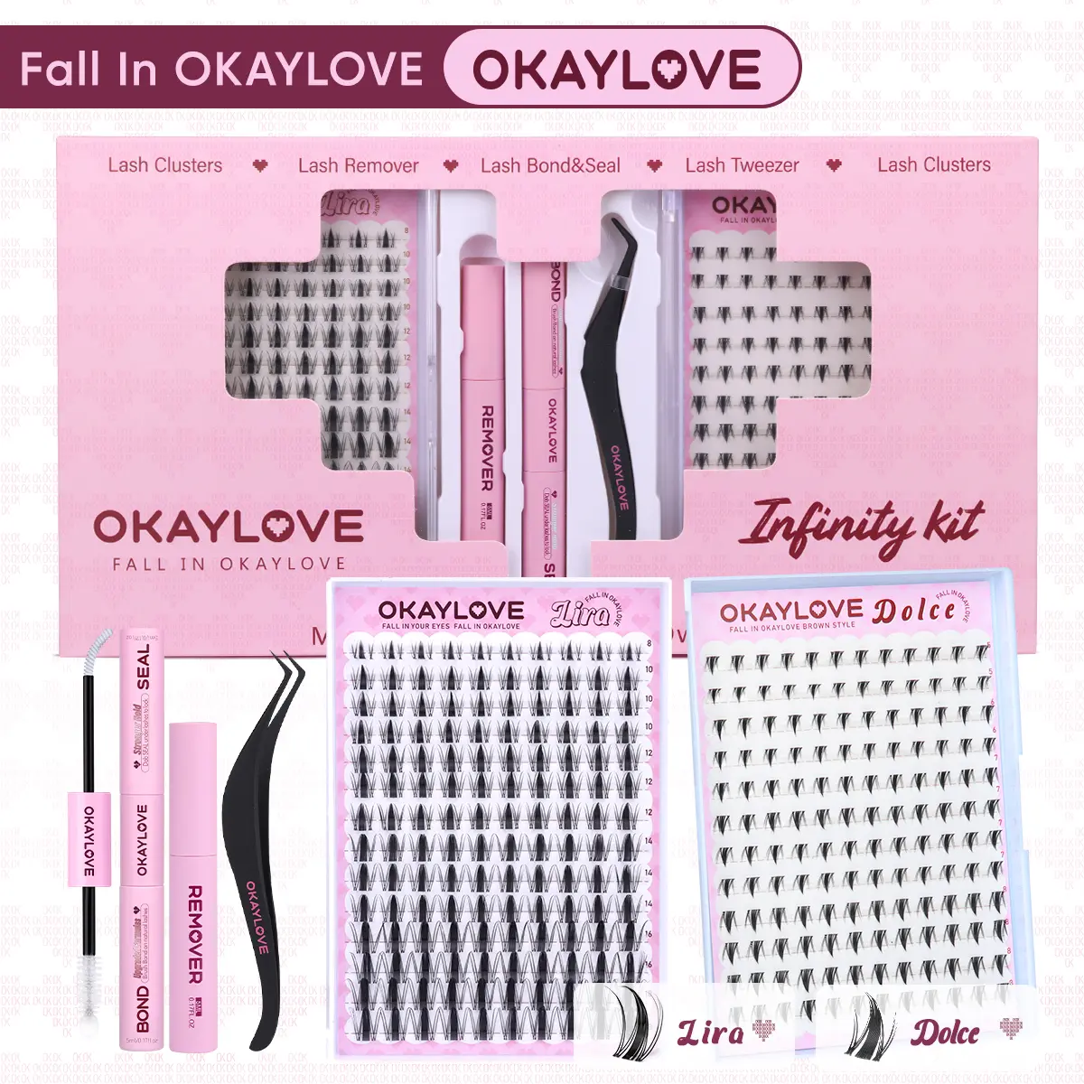 OKAYLOVE Infinity Lash Clusters Kit Upper Bottom Lightweight Lash Clusters Kit DIY Lash Extenison Kit Manga Eyelashes  Clusters Makeup Individual Lashes Kit  Lira|Dolce