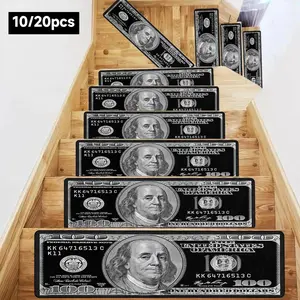 Money Pattern Stair Mat, 10pcs/set Non-slip Stair Treads, Reusable Stair Rug, Machine Washable Rugs, Decorative Mats, Decorative Carpet for Home Living Room Bedroom