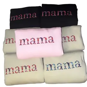 Floral Mama Embroidered Crewneck Sweatshirt Cotton Womenswear Comfortable Cute Hoodie H