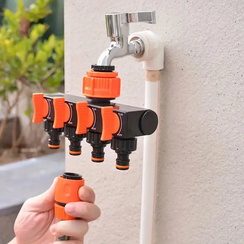 4-way Faucet Connector with Switch, Garden Hose Splitter Water Faucet Hose Connector, Hose Splitter with 4 Independent Switches, for Outdoor Watering System, Garden Hose Connectors, Garden Hose Adapter, Watering Attachment, Garden Hose Fittings