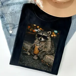 Funny Raccoon Drinking Iced Coffee Shirt vintage graphic tees graphic  tees