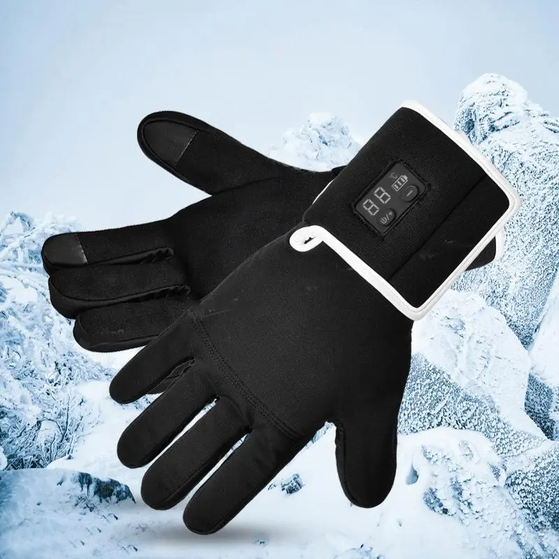 Heated Touch Screen Gloves WNGH2-9722 - Black Nylon Microfiber Lycra Velvet with LED Display & 40°C-65°C Temperature Control for Men Women