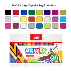 Le Tour 12/24 Color High Capacity Acrylic Markers, Wide Tip Refillable Paint Pens, Non-Bleeding Stacking Colors, Professional Art Supplies