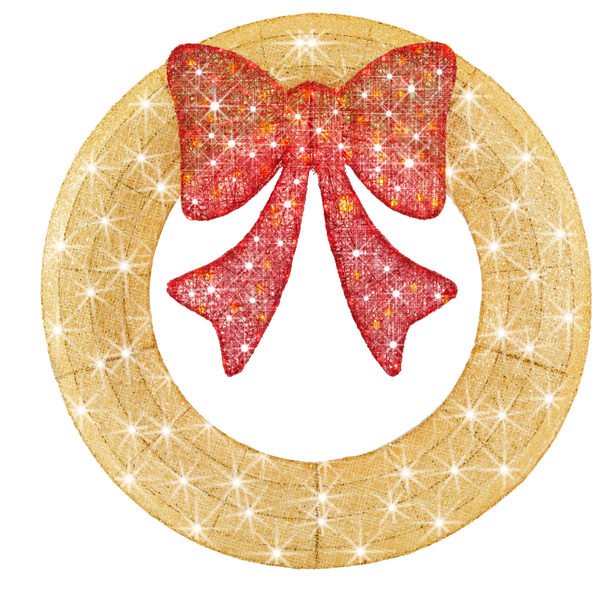 Christmas Wreath with LED Lighted, Holiday Outdoor Decoration with Bow for Door, Mantel, Wall, Windows, Front Door Decor
