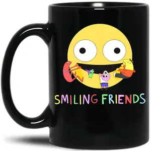 Smiling Friends Black Coffee Mug Size 11 Oz 15 Oz Reusable Stylish