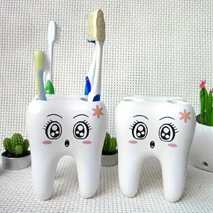 Fun Family Toothbrush Holder Stand, Cartoon Design, Cute Four-Teeth Shape, Bathroom Organizer, Home Decor, Unique Gift Idea