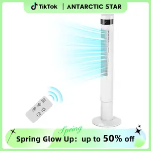 【NOT AC】Antarctic Star 43 Inch Tower Fan - Portable Electric Oscillating Fan with Remote Control, Quiet Operation, 3 Speed Settings & 12H Timer, Bladeless Standing Floor Fan for Bedroom & Office[No Cooling] [No Temperature Adjustment]
