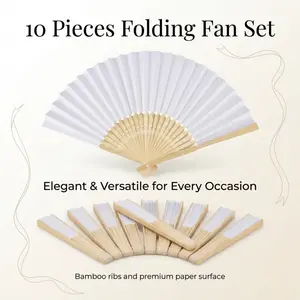 10-Pack Blank White Folding Paper Fans With Bamboo Ribs, Lightweight Portable Hand Fans, Elegant Versatile Style For Weddings, Parties And DIY Crafts, Perfect For Custom Decoration And Various Occasions