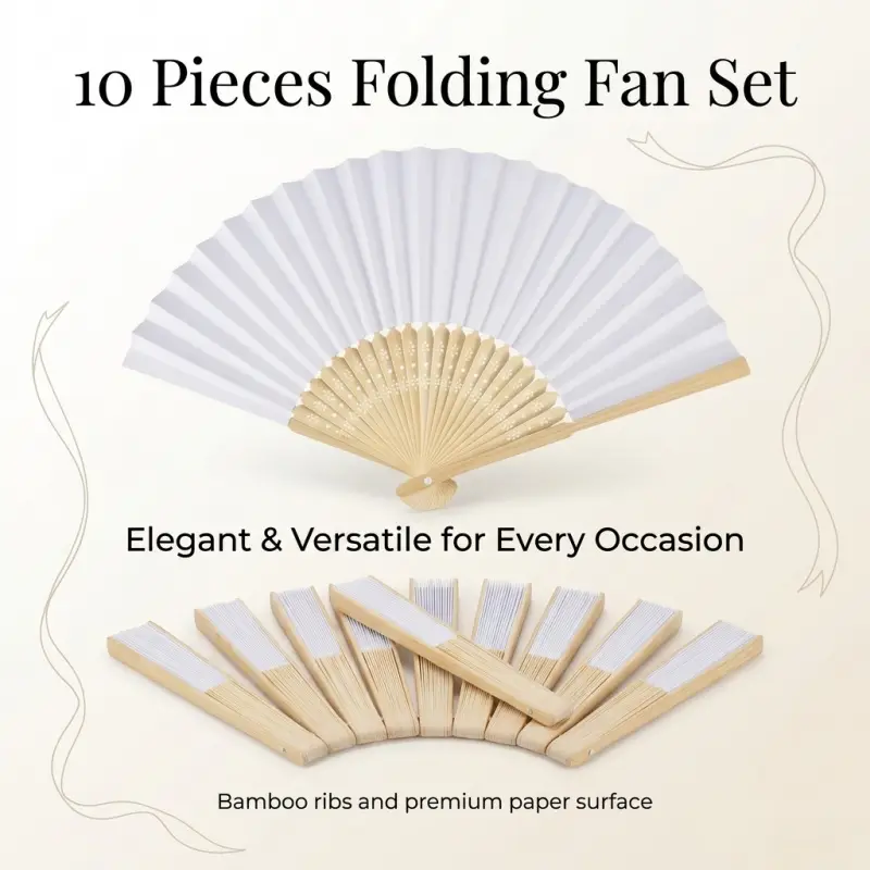 10 or 20 Pcs Solid Color Bamboo Folding Paper Fans, Lightweight Handheld, Elegant Design, Ideal for Weddings, Parties, DIY, Decoration