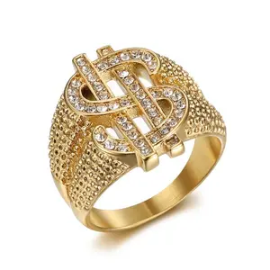 Stainless Steel Dollar Sign Men's Ring - Light Luxury, Hip-Hop, Punk Style, Elegant Exaggerated Party Ring for Banquets, Fashionable Costume Jewelry Accessory, Elegant Exaggerated Ring, Party Rings,summerwins