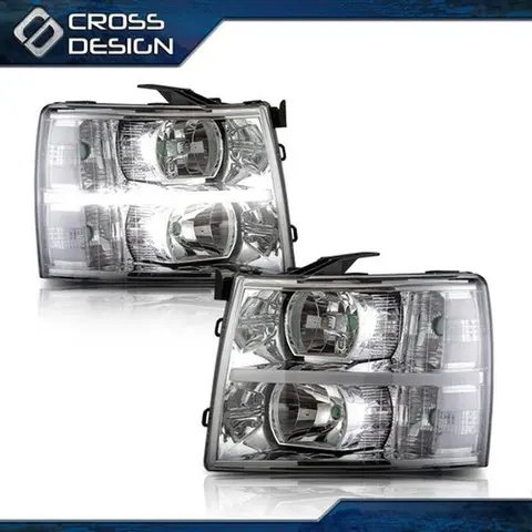 CROSSDESIGN HD LED DRL Front Car Headlamps - Complete Driver/Pass Pair, Upgraded LED Driving Lights, Vehicle-Specific Aftermarket Lighting Assemblies & Components for Chevy Silverado 07-14 1500/2500/3500