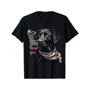 Cotton Short Sleeve  T-Shirt American USA Flag Lab Owner Black Labrador Retriever T-Shirt