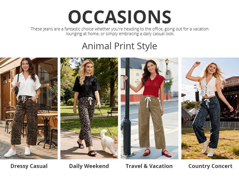【GRAPENT Barrel Jeans Collection】Women's High-Waisted Stretchy Leopard Print Pull-On Cropped Ankle Denim Bottoms, Stylish Women's Wear for Early Fall Backtoschoolshopping, Women's Fashion Essential
