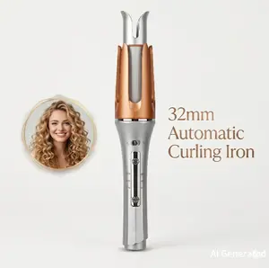 32mm Barrel French-Style Electric Curler for Curly Hair & Large Waves, Antiburn Automatic Dual-Temperature Styling Iron with Free Tools & Fringe Clip Attachment