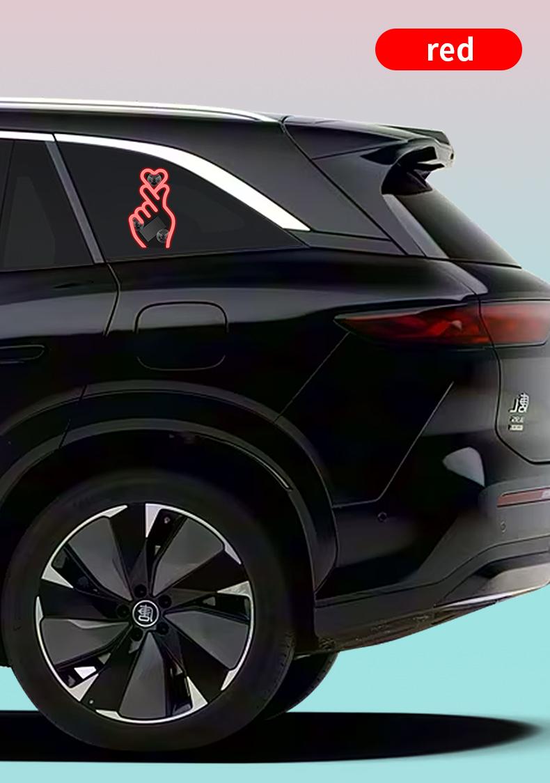 Solar Car Heart Gesture Light, LED Wireless Decorative Warning Light, Interior Ambient Light for Triangle & Rear Window