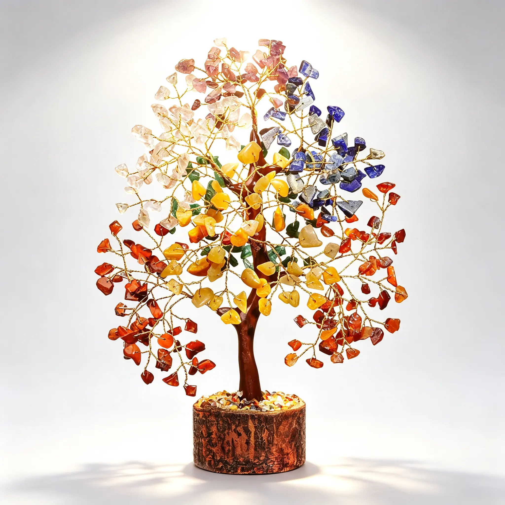 7 Chakra Tree of Life Crystal Ornament - Handmade Healing Ornament with 7 Chakra Stones (Heart, Solar Plexus), Fengshui Home/Office Desk Decor, Gift for Women for Mother’s Day, Valentine’s Day, Anniversary, Enhances Positivity, Good Luck, Abundance, Mothe
