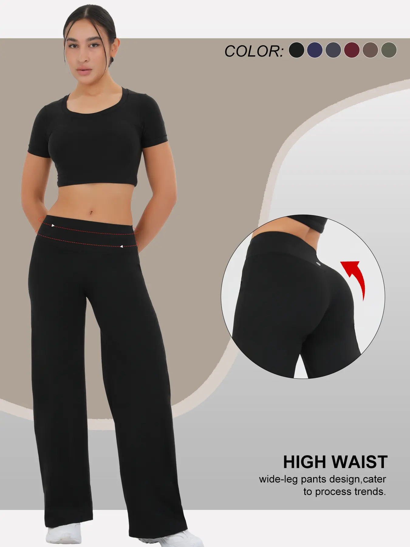 Women High Waist Butt Lifting Wide Leg Pants Compression Tummy Control Soft Stretch Fabric Casual Yoga Gym Daily Wear Straight Trousers