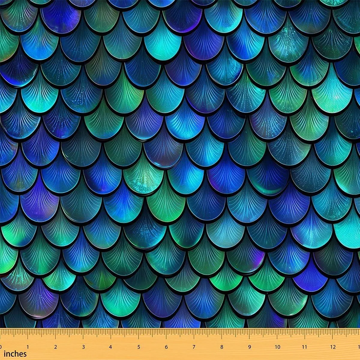 Teal Dragon Scales Flannel Fabric,Abstract Dragon Skin Decors,Ombre Mermaid Scales Upholstery Fabrics Chairs,Gradient py Fish Scales Not Stretchy Decor