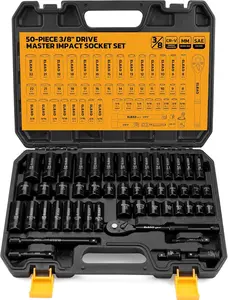 3/8'' Drive Impact Socket Set - 50-Piece Shallow & Deep Socket Set Metric and Standard