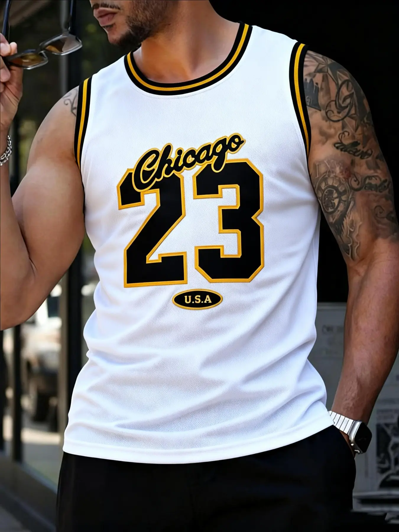 Men's Lightweight Embroidered Basketball Jersey, Regular-Fit Casual Sleeveless Round Neck Basketball Vest, Chicago #23 Sportswear, Men's Summer Clothes for Training Competition, Sports Gym Workout Tops, Sports Apparel