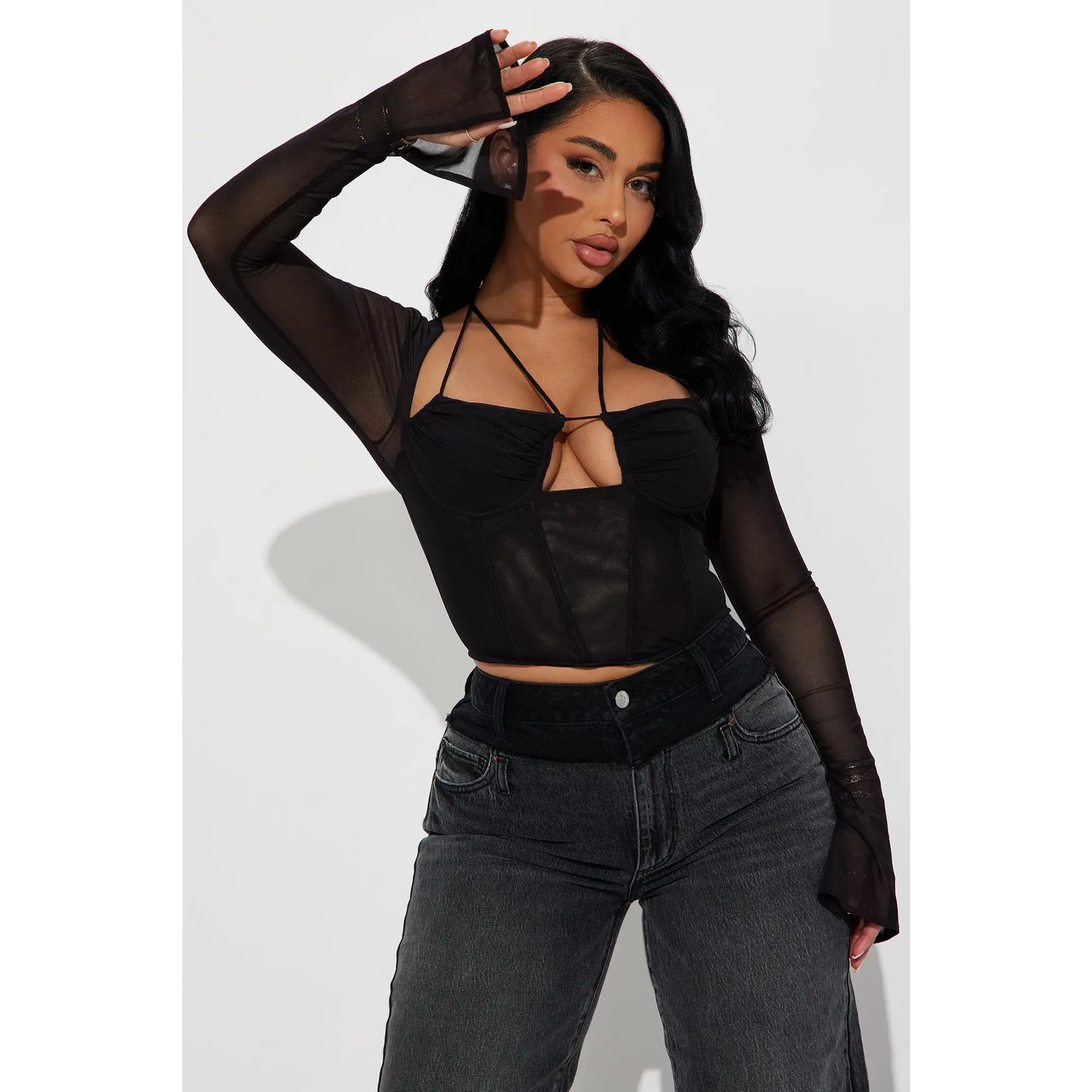 Melanie Mesh Corset Top - Black