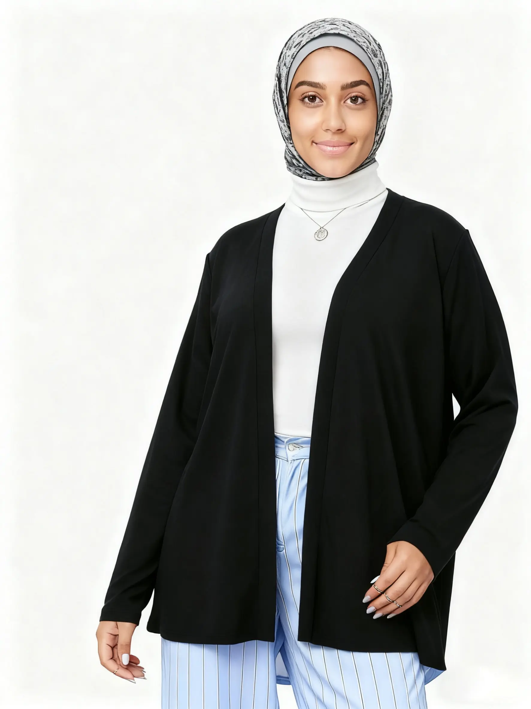 Plus Size Women's Fashion Knit Cardigan, Casual Loose-Fitting Sweater, Stylish Patterned Solid Color Knitwear, Versatile Fall & Winter Wear