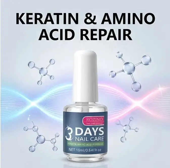 ROZINO 3-Day Nail Care Polish - Plant-Powered Salon-Quality Treatment with Intense Keratin, Amino Acid Repair Serum in Glass Bottle for Damaged, Cracked Nails, Fast-Acting Daily Peeling Solution, Damaged Nails