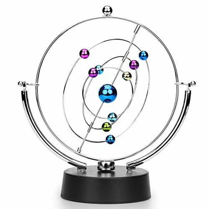 Kinetic Perpetual Motion Galaxy Desk Toy - 10in Tall 9in Wide Metal-Plastic Outer Space Gadget with Flipping Rotating Functions, 12+ Years Old Science Toy for Classroom Decoration, for Children Interested in Magnets and Physics (Requires 9V Battery), 9 Vo