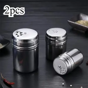 2 Pcs Stainless Steel Twist Lid Spice Seasoning Shaker Salt Pepper Shakers Salt Sugar Pepper Pepper Shaker Multipurpose Kitchenware Kitchen Gadgets Kitchen Tools