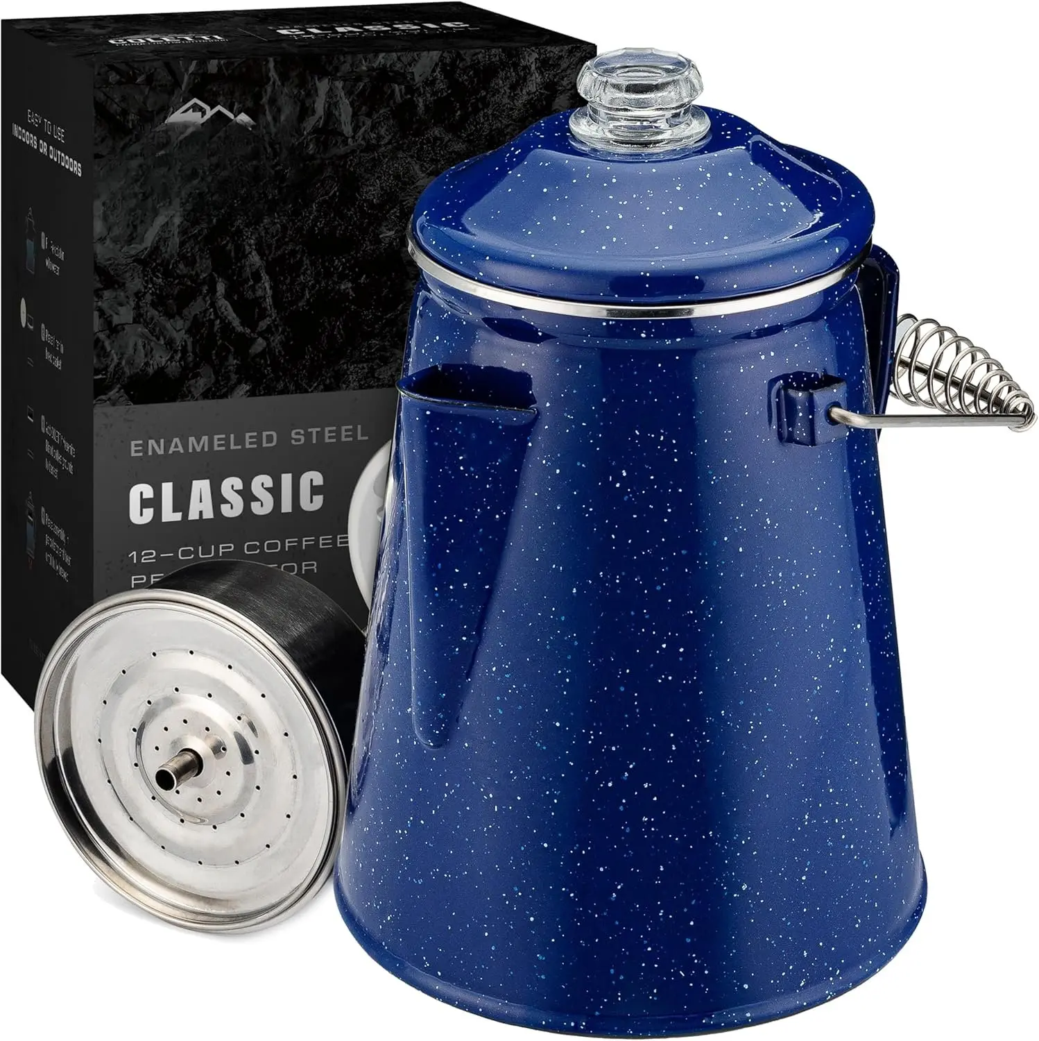 Classic Percolator Coffee Pot  The  Nostalgic Camping Coffee Pot, Now Modernized [Blue Enamel, 12 Cup]