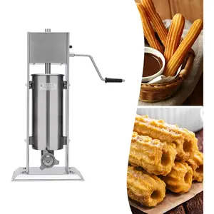Commercial Churros Maker, 5L Stainless Steel Manual Spanish Churros Donuts Making Machine Vertical Churro Machine with 6 Nozzles for Home Restaurants Bakeries Kitchen Utensils Silver