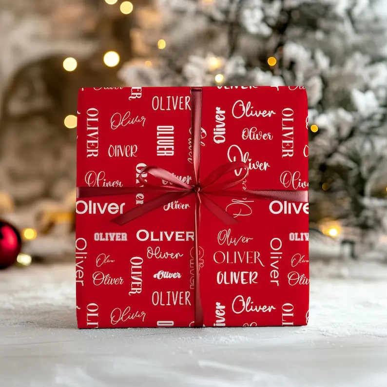 Collage Name Personalized Wrapping Paper, Custom Wrapping Paper, Wrapping Paper for Gifts, Holiday Repeating Name Christmas Wrapping paper